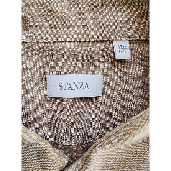 Stanza Shirt Mens 16.5 42cm Beige 100% Linen Long Sleeve Button Casual Coastal - Picture 9 of 11